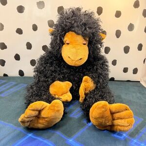 Vtg Kellytoy Plush Monkey Chimpanzee 21" Black Curly Shag Big Feet Sleepy Eye